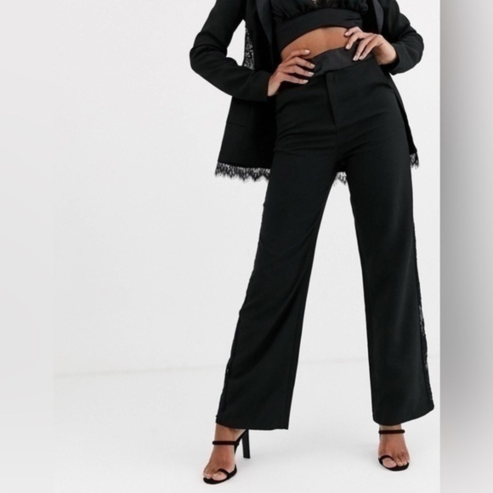 4th + Reckless wide leg pants with lace insert in black